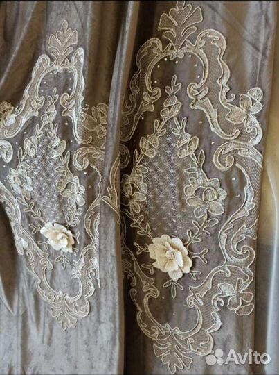 Портьеры бархат вышивка 3D,цветы италия