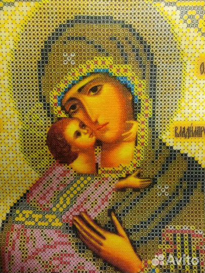 Владимирская Икона Божьей Матери, вышитая бисером