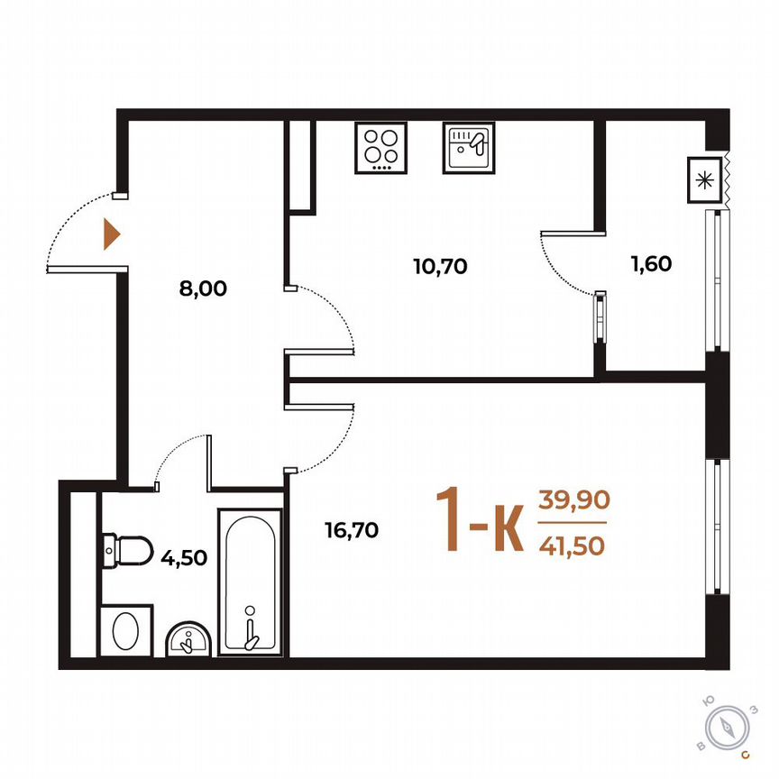 1-к. квартира, 41,5 м², 4/8 эт.
