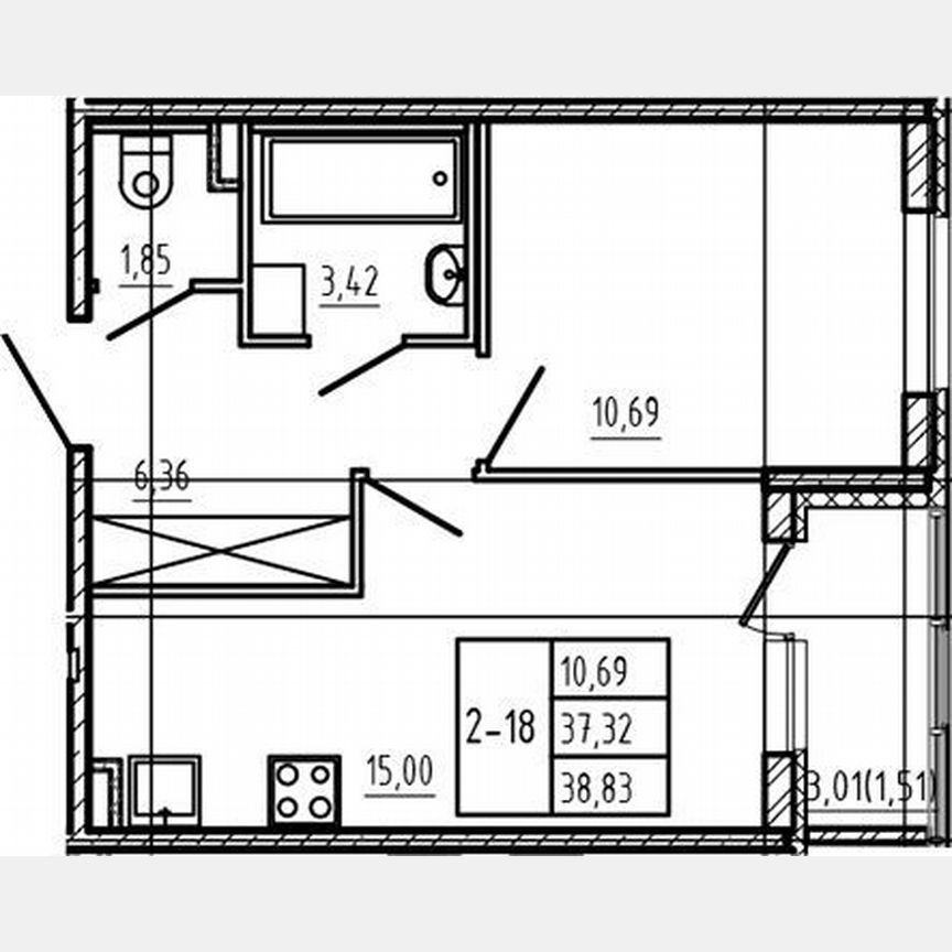 1-к. квартира, 37,3 м², 1/4 эт.