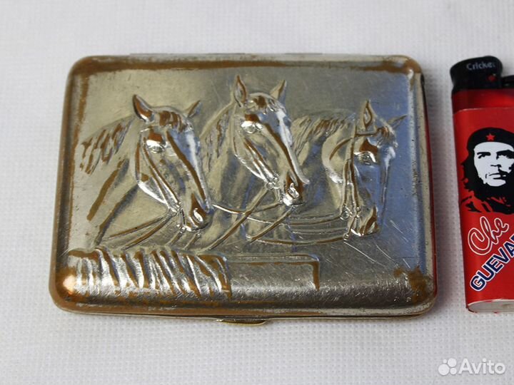 Портсигар латунный Тройка лошадей СССР