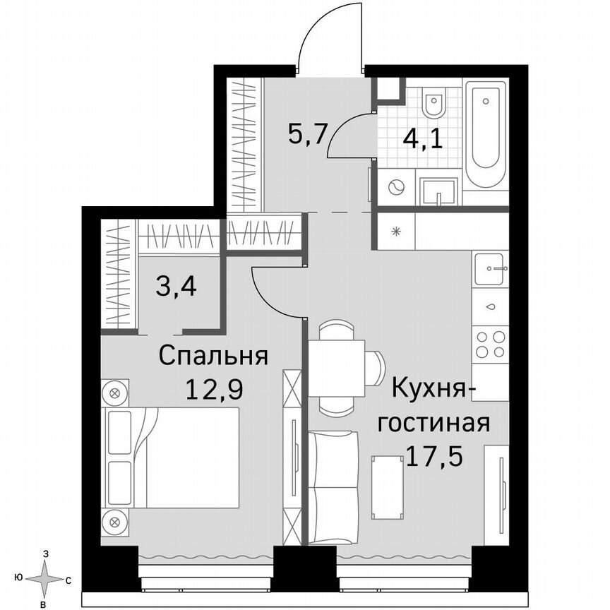 1-к. квартира, 43,6 м², 15/49 эт.