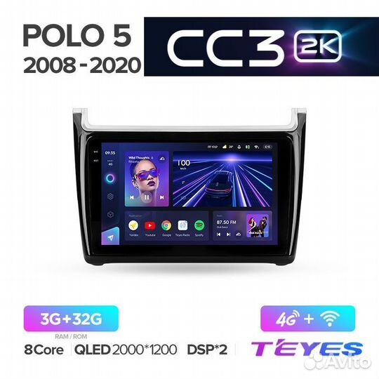 Магнитола Teyes CC3 3+32 2K Volkswagen polo 08-20