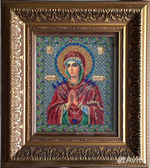 Икона вышитая бисером Богородица Неувядаемый цвет