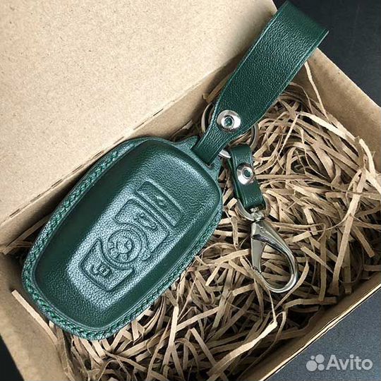 Кожаный чехол для авто ключа BMW зеленый