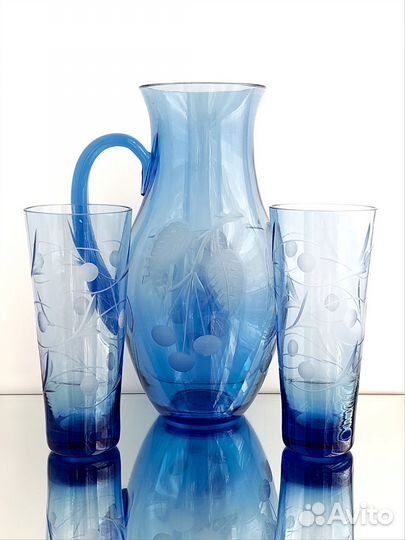 Кувшин/ваза/стаканы синее стекло СССР