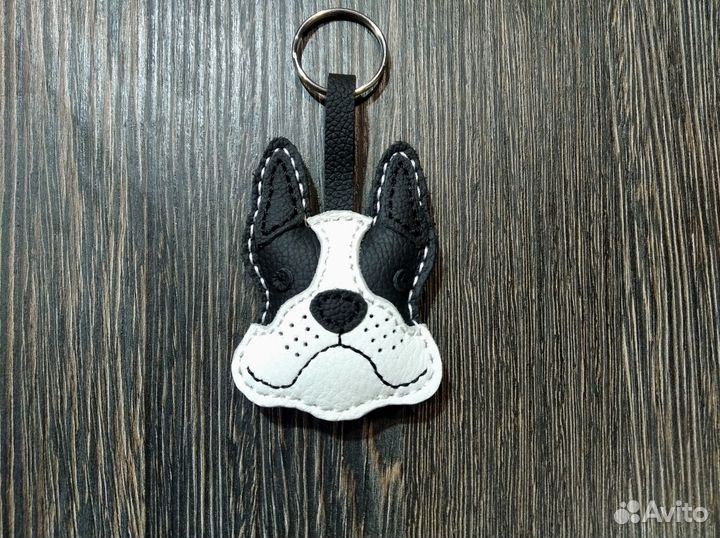 Французский бульдог. Брелок. Натуральная кожа