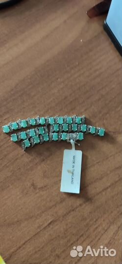 Браслет серебро 925 пробы с изумрудами