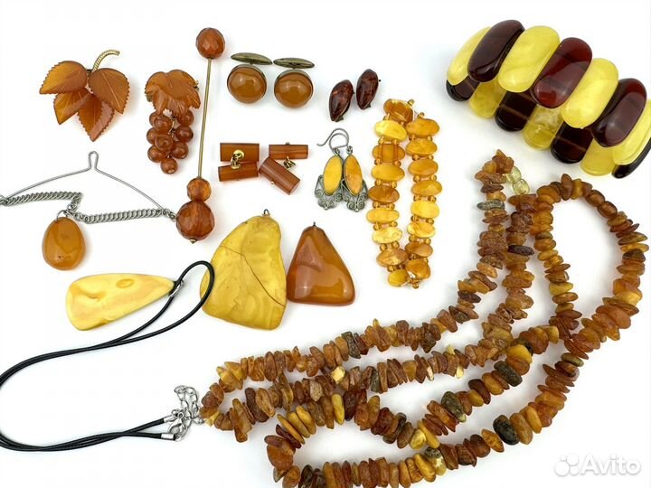Украшения бусы янтарь винтаж СССР браслет брошь