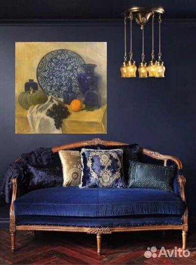 Восточный натюрморт в синих тонах маслом на холсте