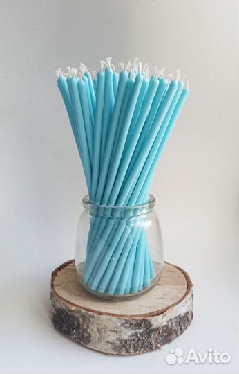 Свечи восковые тонкие голубые