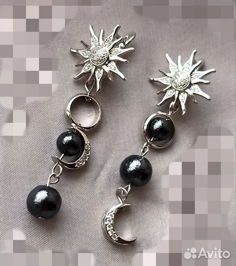 Ассиметричные серьги женские жемчуг хлопковый