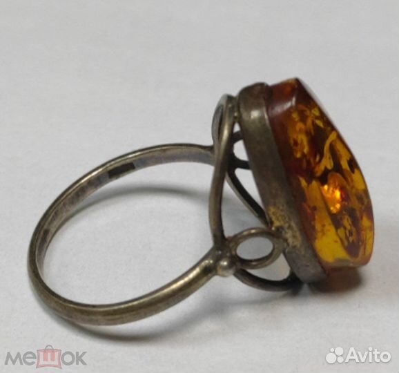 Кольцо серебряное Ag 875 с янтарем. 3,8 грамм