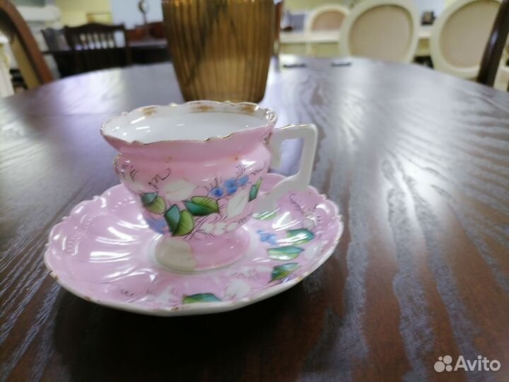 Чайная пара Кузнецов,старинная,костяной фарфор