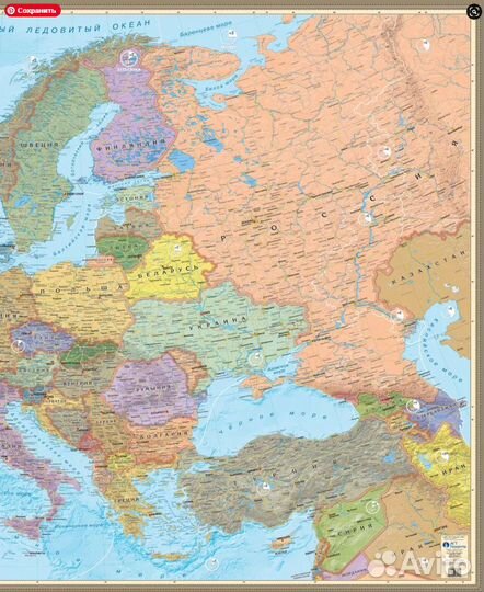 Настенная карта Европы 158х107 см в тубусе