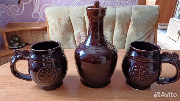 Набор Глиняный кувшин для вина СССР с кружками