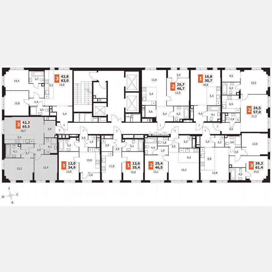 2-к. квартира, 65,5 м², 13/27 эт.
