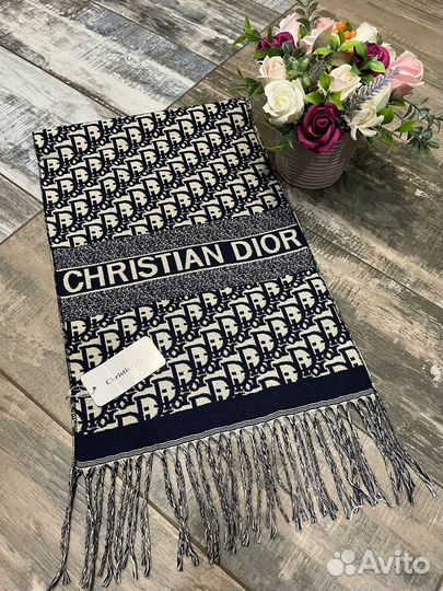 Кашемировый палантин Dior синий двухсторонний