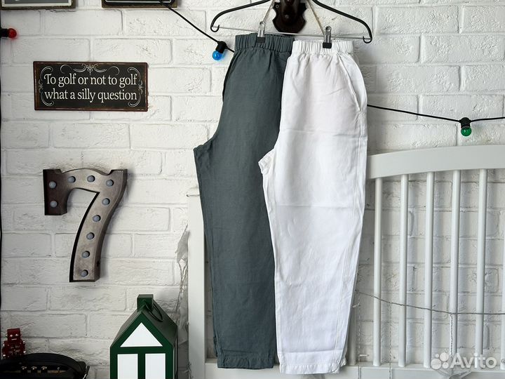 Oysho брюки льняные белые и зеленые