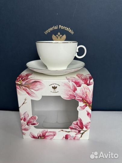 Чашка с блюдцем ифз новая Яблочко Золотая лента