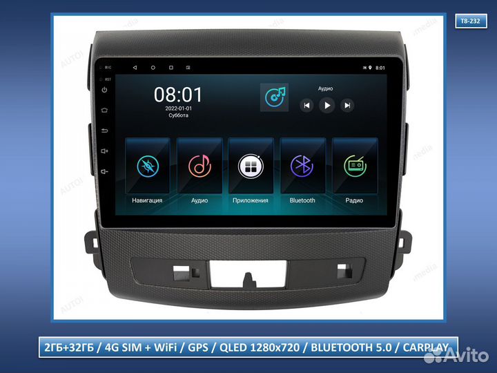 Магнитола Mitsubishi Outlander, 2008-2012. 2/32 T8