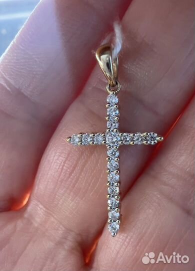 Золотая подвеска Крестик с брил 0,19 кт