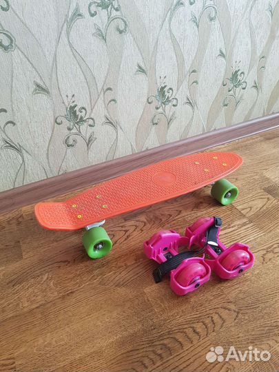 Скейт детский+самокат и ролики на пятку в подарок