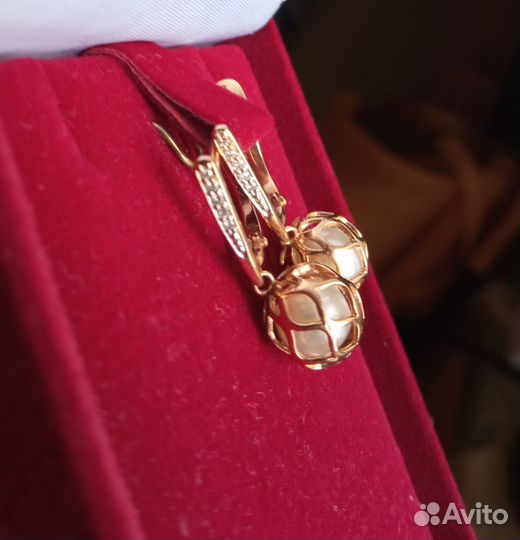 Серьги Золото 585 Жемчуг Бриллианты