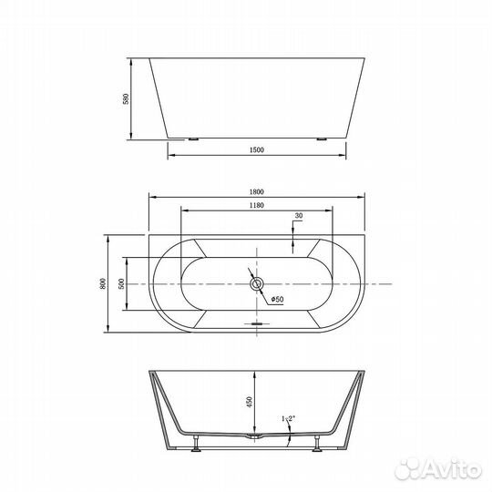 Ванна акриловая Vincea VBT-421-1800, 1800*800*580