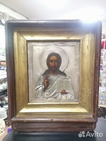 Икона Спас (Иисус) серебро 18-19 век