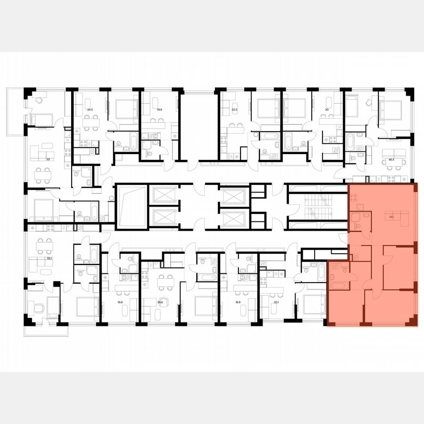 3-к. квартира, 78,1 м², 17/30 эт.