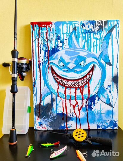 Современная яркая картина акрилом акула
