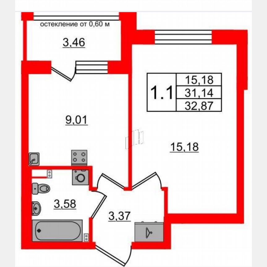 1-к. квартира, 31,1 м², 2/4 эт.