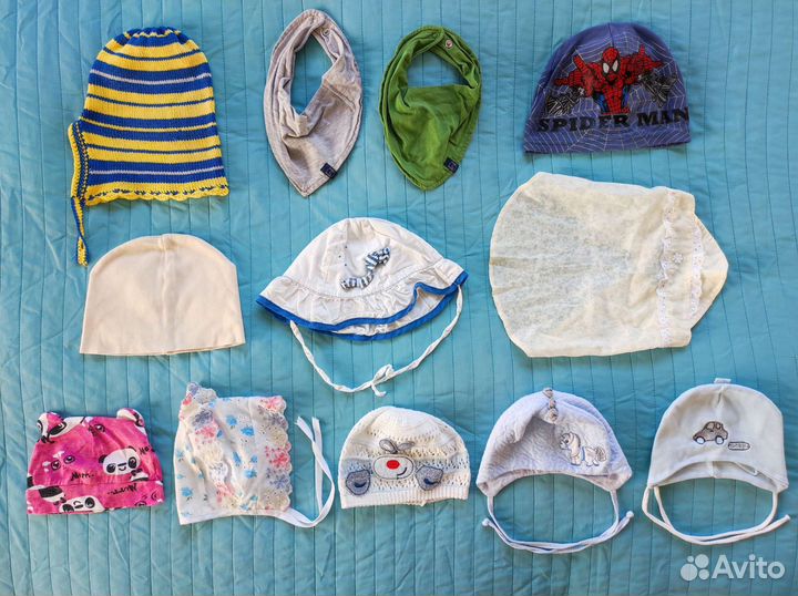 Шапки, панамки, кепки, воротники, слюнявчики