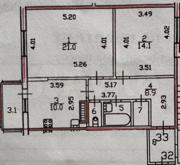 2-к. квартира, 59,3 м², 3/4 эт.
