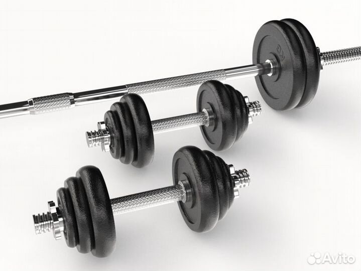 Набор гантелей и штанга unixfit в кейсе 50kg