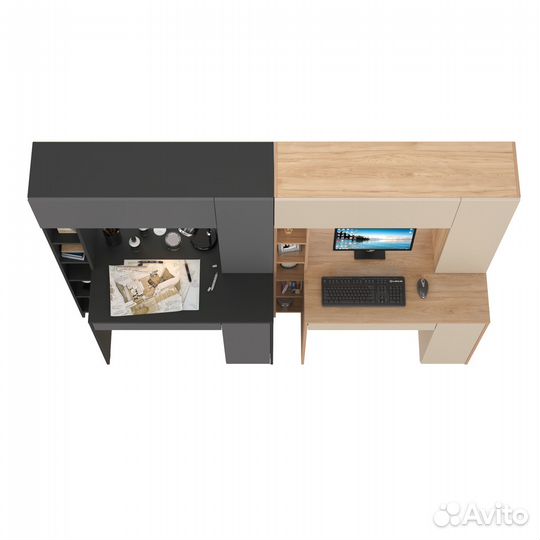 Два стола с надстройкой Mobi Комфорт 12.71 цвет антрацит/тёмно-серый/гикори/сатин