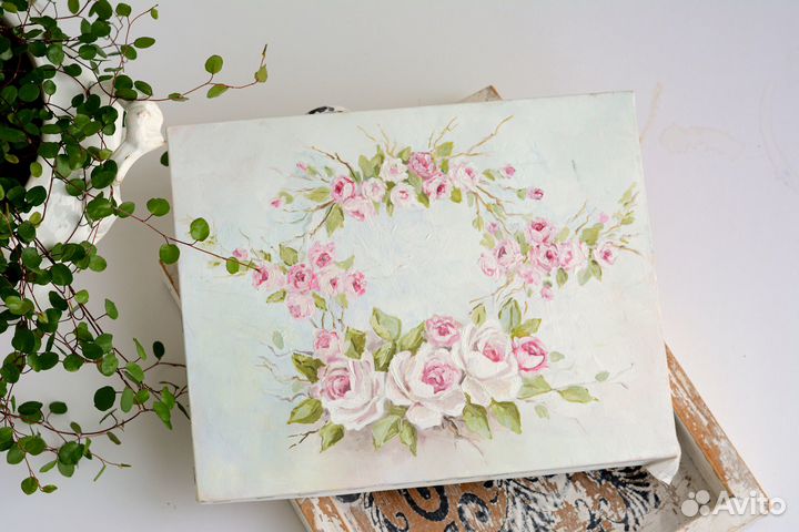 Картина розы шебби шик, картина с розами маслом