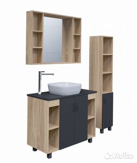 Тумба с раковиной Grossman Флай 100 серая/дуб сонома GR-3019