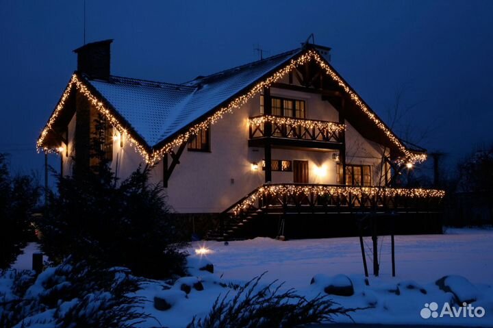 Новогоднее оформление домов, фасады, деревья