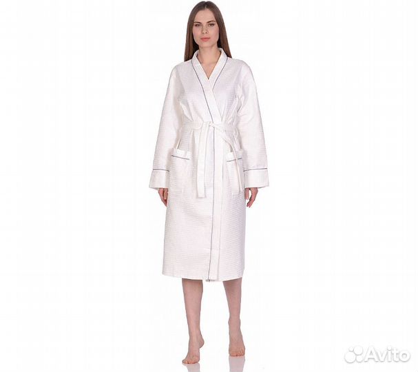 Халат вафельный Home One с кантом отбеленный 56