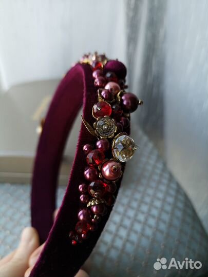 Ободок бархат бордо Dolce