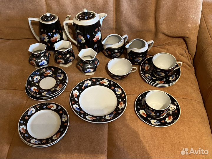 Сервиз фарфор чашка чайник Вербилки черное крытьё