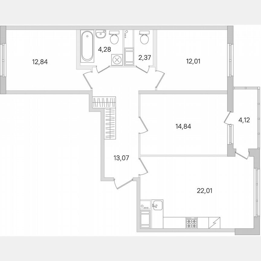 3-к. квартира, 83,5 м², 4/8 эт.