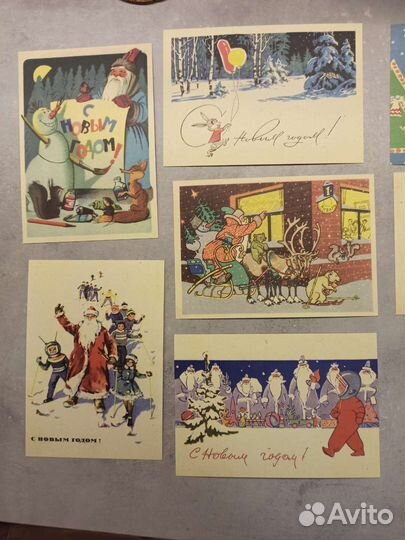 Открытки новогодние СССР набор 10шт