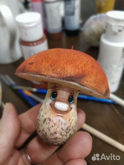 Елочные игрушки грибочки набор папье-маше