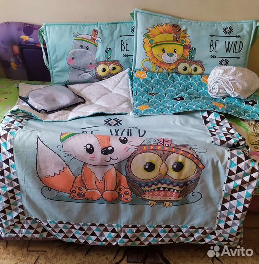 Бортики в кроватку, кармашки, матрасик, подушка