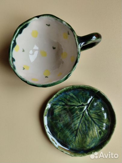 Чашка с блюдцем керамическая ручной работы
