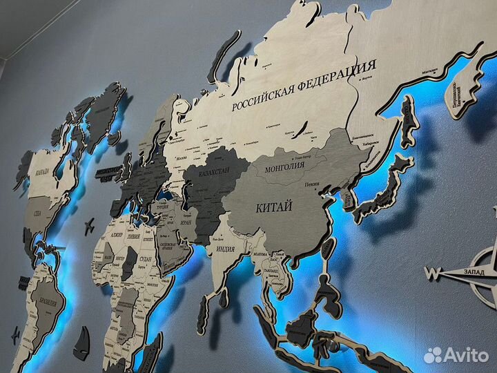 Настенная карта мира, подложка, подсветка