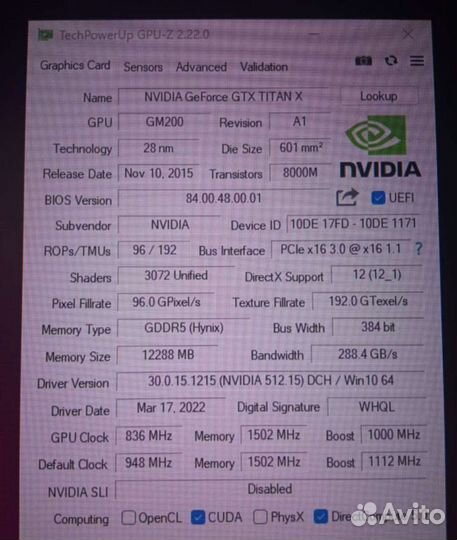 Nvidia tesla m40 (Titan X) 12Gb